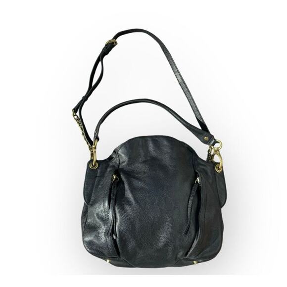 orYANY Handbags - orYANY Black Leather crossbody bag contrast lining gold chain boho hobo purse